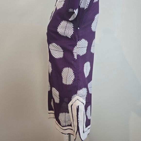TORY BURCH Purple & White Long Sleeve V-Neck Tunic Sz 2 (721) - Picture 5 of 13